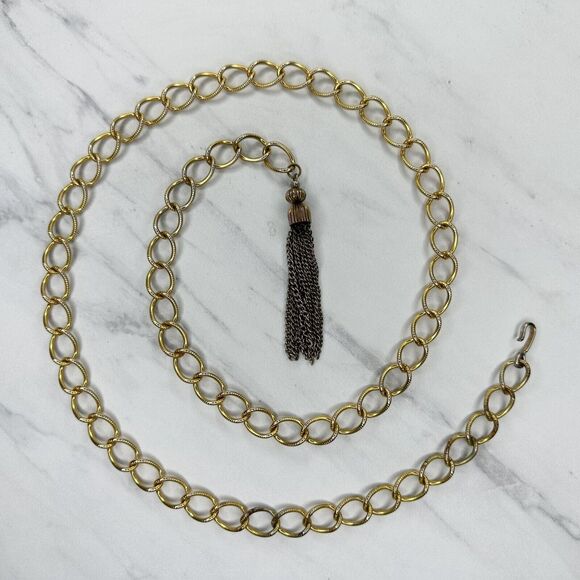Y2K Gold Tone Chain Link Belt Tassel Charm Extra Small/Small (XS/S) ✨ - Picture 1 of 8
